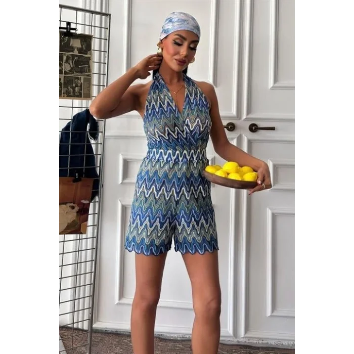 Zikzak Desenli Multi Renk Geçişli Mini Tulum 1365