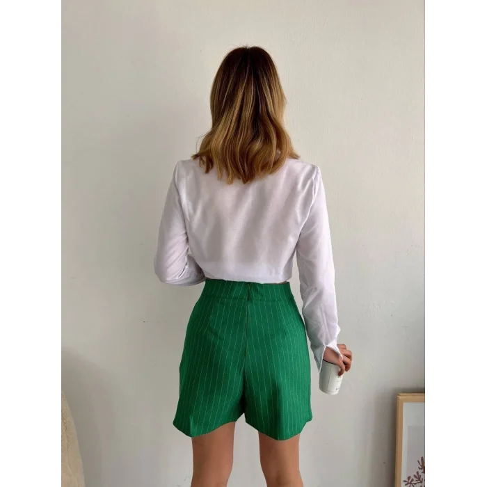 Zincir detaylı çizgili şort etek