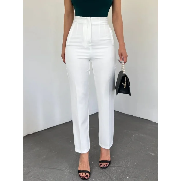 Zra Pileli Havuç Pantolon -Beyaz