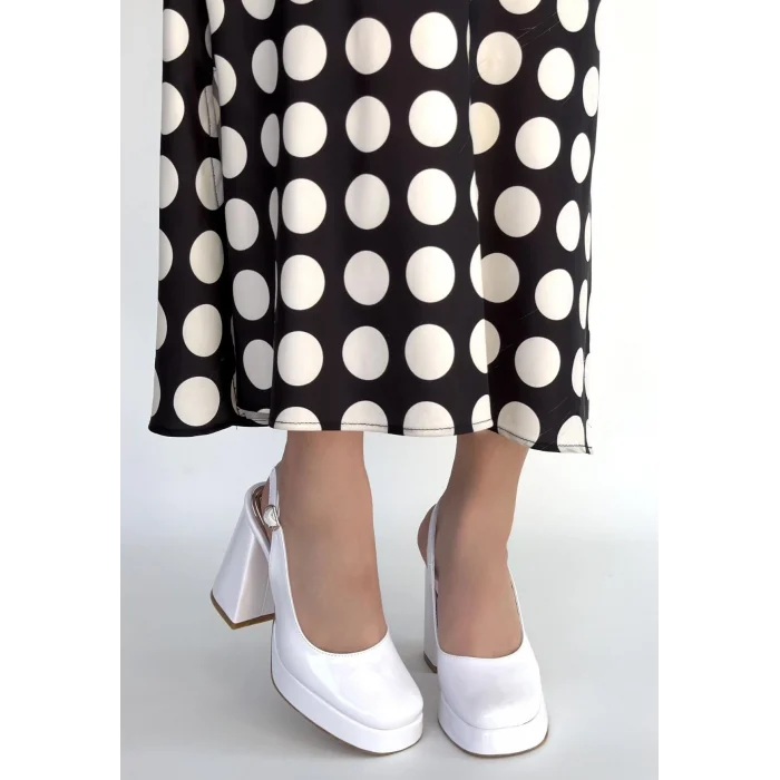 Zuda Beyaz Rugan Platform Topuk Ayakkabı