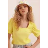 0409 Kare Yaka Örme Bluz - Sarı