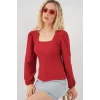 0442 Uzun Kollu Bluz - Kırmızı