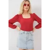 0442 Uzun Kollu Bluz - Kırmızı