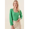 0442 Uzun Kollu Bluz - Yeşil