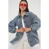 0662 Denim Balon Kollu Kot Ceket - Mavi