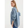 0694 Çift Cepli Oversize Denim Ceket - Buz Mavi