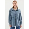 0694 Çift Cepli Oversize Denim Ceket - Buz Mavi