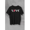 14 Şubat Sevgililer Günü Love Baskılı Oversize Bisiklet Yaka T-shirt - Siyah