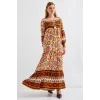1947 Desenli Uzun Elbise - T. Kahverengi