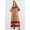 1947 Desenli Uzun Elbise - T. Kahverengi