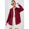 20153 Tek Cepli Oversize Keten Gömlek - Bordo