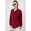 20153 Tek Cepli Oversize Keten Gömlek - Bordo