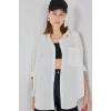 20153 Tek Cepli Oversize Keten Gömlek - Ekru