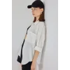 20153 Tek Cepli Oversize Keten Gömlek - Ekru