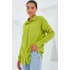 20153 Tek Cepli Oversize Keten Gömlek - Yağ Yeşil