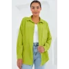 20153 Tek Cepli Oversize Keten Gömlek - Yağ Yeşil