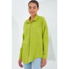 20153 Tek Cepli Oversize Keten Gömlek - Yağ Yeşil