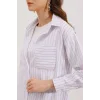 20217 Cep Detaylı Çizgili Oversize Gömlek - Beyaz