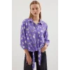 20243 Önü Bağlamalı Desenli Gömlek - Lila