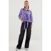 20243 Önü Bağlamalı Desenli Gömlek - Lila