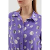 20243 Önü Bağlamalı Desenli Gömlek - Lila