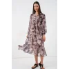 2137 Desenli Şifon Elbise - A.Bej