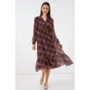 2137 Desenli Şifon Elbise - A.Kahve