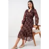 2137 Desenli Şifon Elbise - A.Kahve