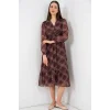 2137 Desenli Şifon Elbise - A.Kahve