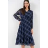 2137 Desenli Şifon Elbise - A.Mavi