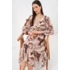 2137 Desenli Şifon Elbise - K. Bej