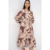 2137 Desenli Şifon Elbise - K. Bej