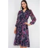 2137 Desenli Şifon Elbise - Koyu Lila