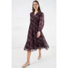 2137 Desenli Şifon Elbise - Mor