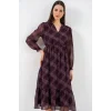 2137 Desenli Şifon Elbise - Mor