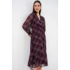 2137 Desenli Şifon Elbise - Mor