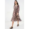2137 Desenli Şifon Elbise - Y.Bej