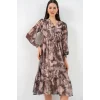 2137 Desenli Şifon Elbise - Y.Bej