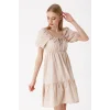 2351 Kloş Poplin Elbise - Bej