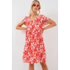 2352 V Yaka Kısa Elbise - Kırmızı