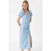 2396 Yırtmaçlı Yazlık Örme Elbise - Mavi