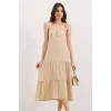 2403 Askılı Midi Elbise - Krem