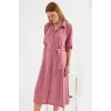 2442 Kuşaklı Gömlek Elbise - A.Gül Kurusu