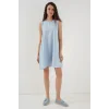 2444 Mini Keten Elbise - Açık Mavi