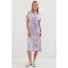 2455 Desenli Gömlek Elbise - Lila
