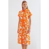 2455 Desenli Gömlek Elbise - Turuncu