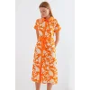 2455 Desenli Gömlek Elbise - Turuncu