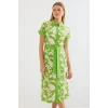 2455 Desenli Gömlek Elbise - Yeşil