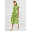 2455 Desenli Gömlek Elbise - Yeşil