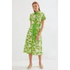 2455 Desenli Gömlek Elbise - Yeşil
